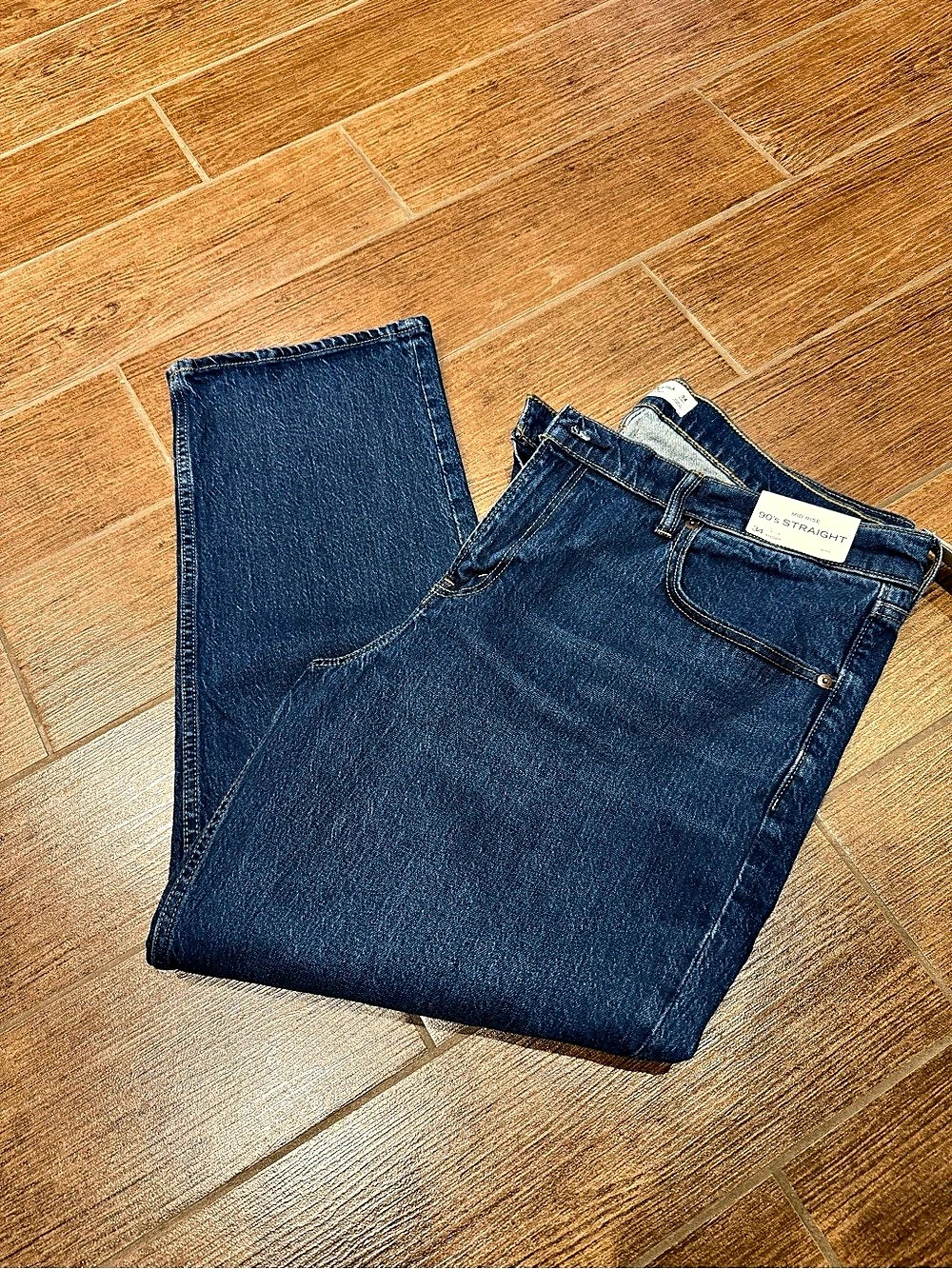 Abercrombie & Fitch Mid Rise 90's Straight Jeans Blue Waist 34 short